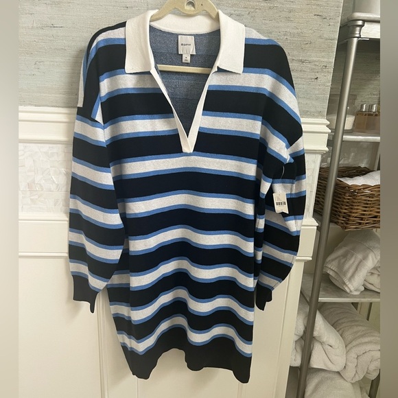 NWT new by Anthropologie color block sweater dress blue white stripes medium - Picture 3 of 16